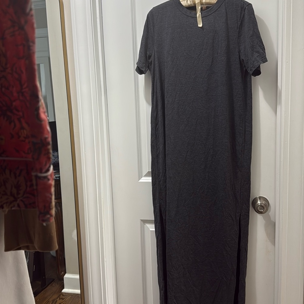 Lunya Restore Pima Cotton Maxi T-Shirt Dress Charcoal Grey M